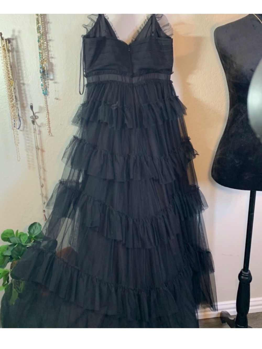Betsy & Adam Black Tiered Ruffle Tulle Maxi Dress - Picture 3 of 6